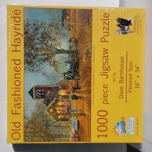 1000 piece jigsaw puzzle. Old Fashioned Hayride rural autumn fall barn